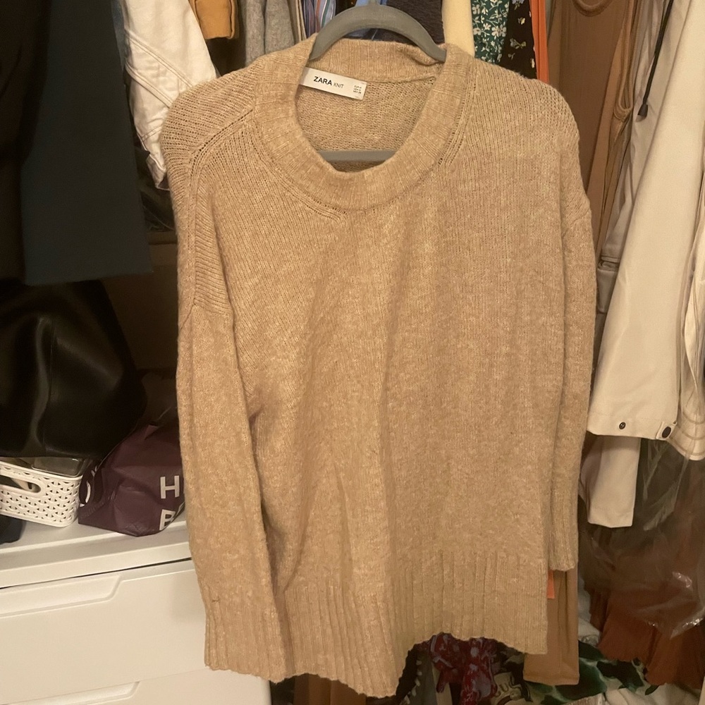 Zara tan faux wool king sweater